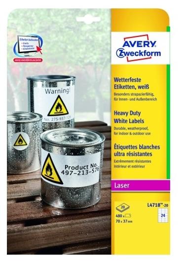 Avery Etiquetas Adhesivas Extra Resistentes 70X37Mm Láser 24 X 20H Poliéster Blanco