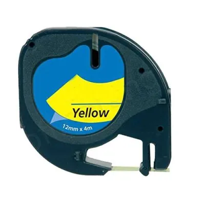 Dymo LetraTag S0721620 Cinta de Etiquetas 12mm x 4m Negro sobre Amarillo