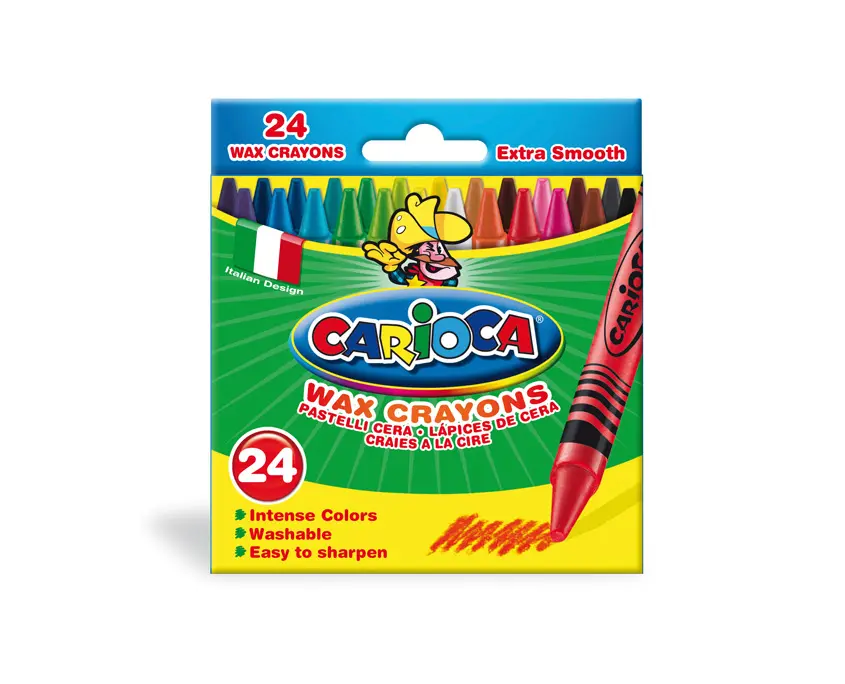 Carioca Pack de 24 Ceras de Colores Lavables Ø 8mm Surtidas