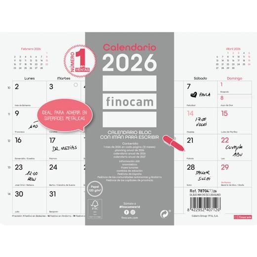 Finocam Calendario Bloc Con Imán Para Escribir S-210X150Mm Mv Chic Blanco 2026
