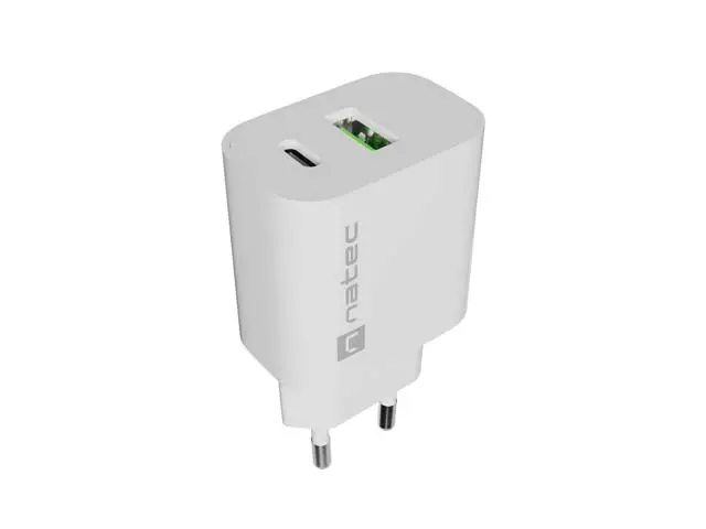 Natec Ribera Cargador 20W 1xUSB-A QC3.0 + 1xUSB-C PD3.0 Blanco