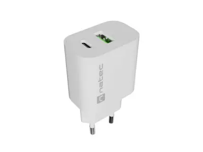 Natec Ribera Cargador 20W 1xUSB-A QC3.0 + 1xUSB-C PD3.0 Blanco