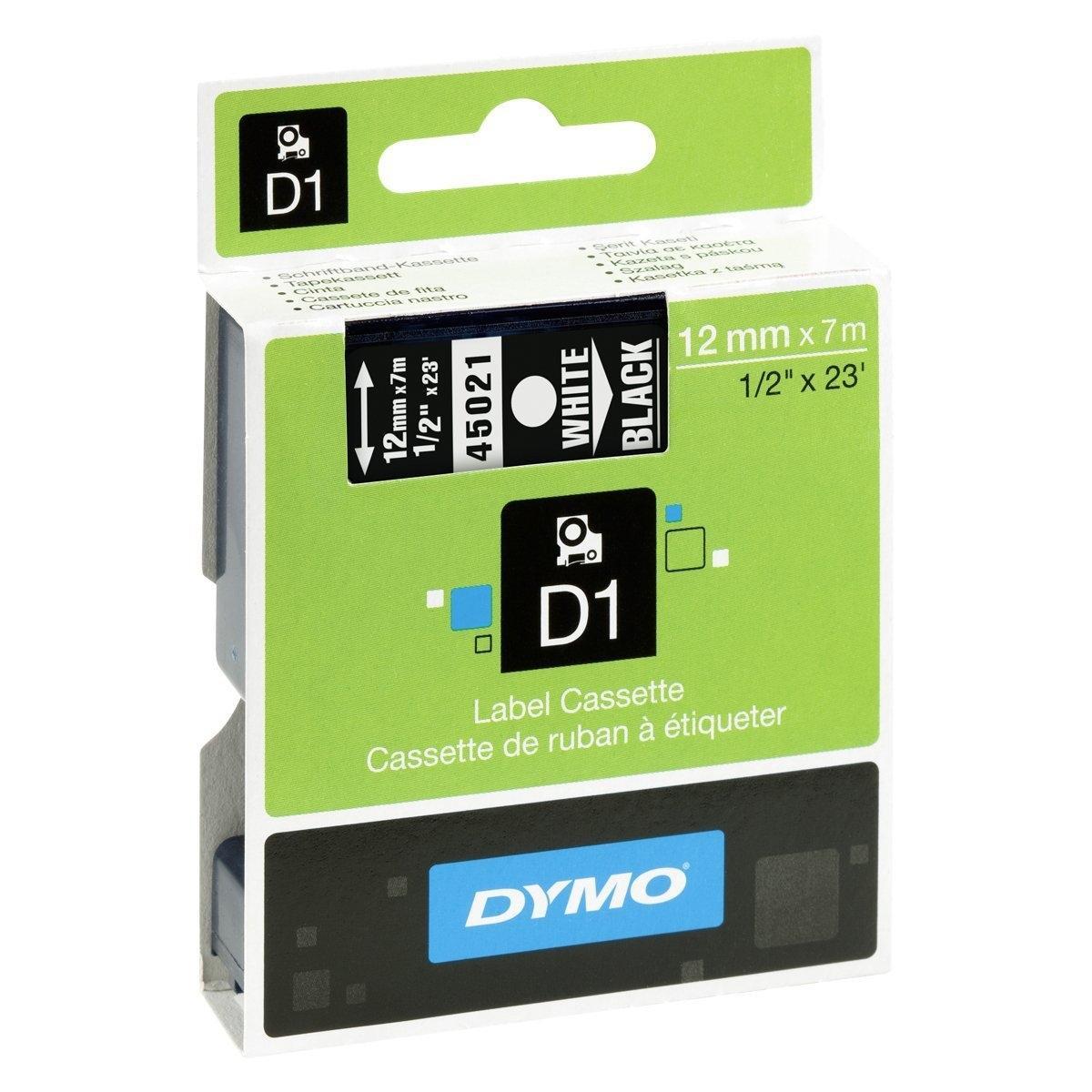 Dymo Cinta De Transferencia Termica D1 45021.Etiquetas Estándar Blanco Sobre Negro De 12Mmx7M. Poliester Autoadhesiva.