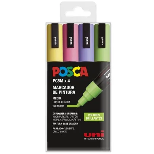 Posca Marcador  Pc-5M/4C No Permanente 1.8Mm-2.5Mm Colores Surtidos Brillantes -Estuche 4U-