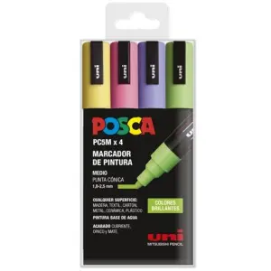POSCA Marcador PC-5M/4C No Permanente 1.8mm-2.5mm Colores Surtidos Brillantes - Estuche 4 Unidades
