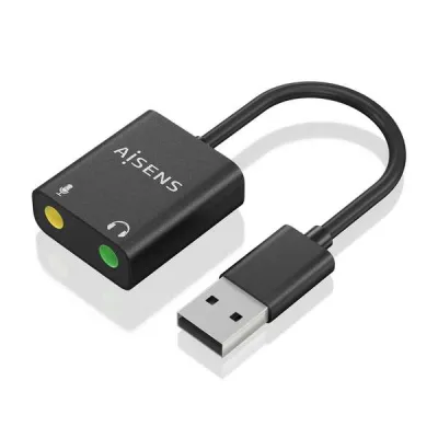 Aisens Conversor USB-A a Audio 48KHz 10cm 2xJACK 3.5mm Color Negro
