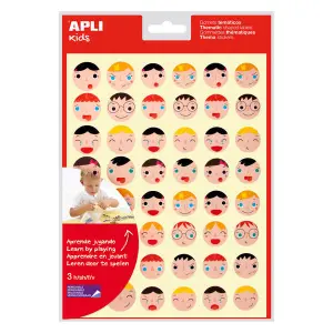 Apli Gomets Emociones Ø 23 mm y Ø 20 mm - 144 Piezas - Adhesivo Removible - 16 Diseños
