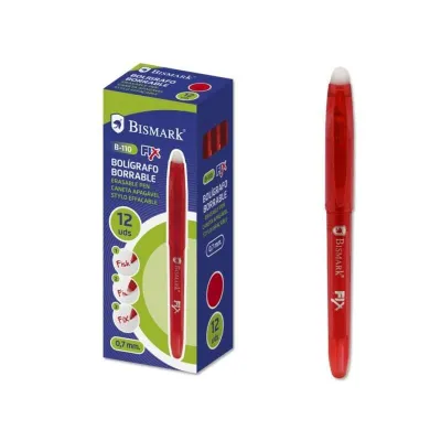 Bismark Bolígrafo Borrable Punta Fina 0.7mm Con Capuchón Color Rojo