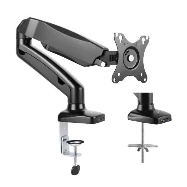 Ewent Soporte de Mesa con Brazo Articulado para Monitor hasta 34" - VESA 100x100 - 9kg - USB-A 3.1 Gen1 - Negro