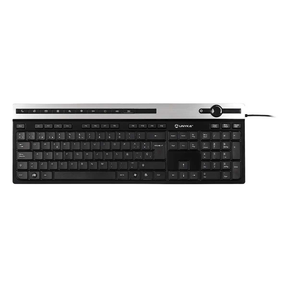 Unykach A2930 Teclado USB 105 Teclas Planas con 12 Teclas Multimedia Negro
