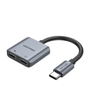 Vention Conversor USB-C Macho a 2x USB-C Hembra para Audio y Carga - Gris