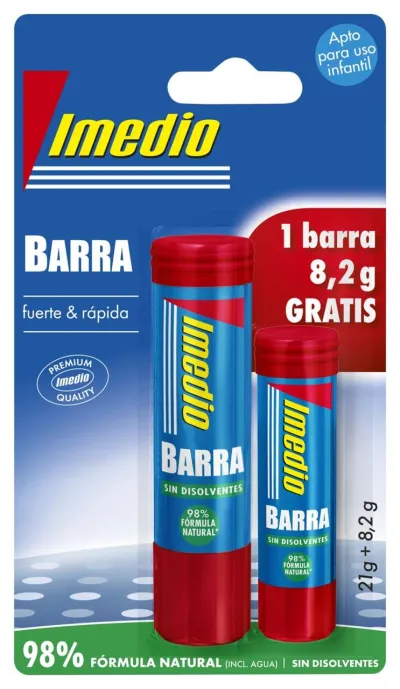 Imedio Pack de 2 Barras de Pegamento 21gr y 8.2gr - Sin Disolventes, Lavable, Uso Escolar