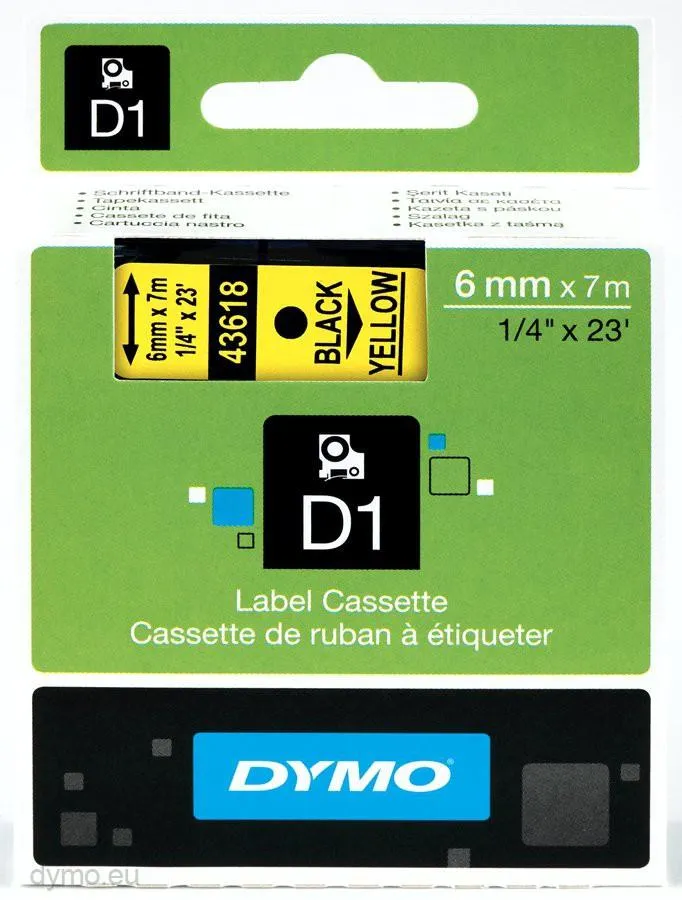 Dymo Cinta De Transferencia Termica D1 43618. Negro Sobre Amarillo De 6Mmx7M. Poliester Autoadhesiva