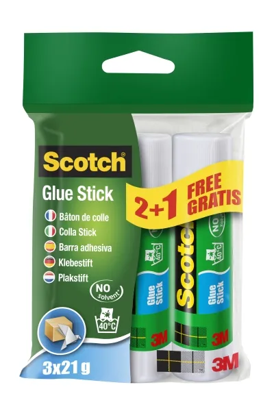 Scotch Pack De 3 Pegamentos En Barra Adhesivo Solido - 21Gr Por Unidad - Promocion 2 + 1 Gratis - Color Transparente