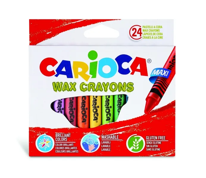 Carioca Maxi Pack De 24 Ceras De Colores - Lavables - Cuerpo De Ø 12Mm - Colores Surtidos