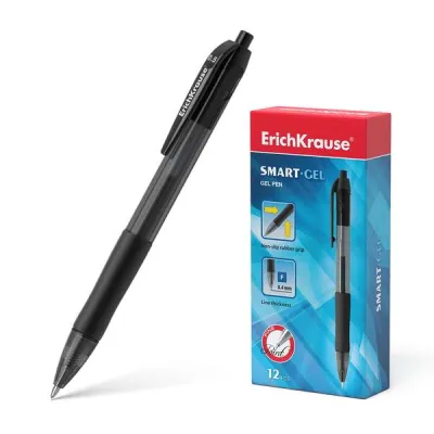 ErichKrause Bolígrafo de Gel Automático Smart-Gel Negro - Punta 0.4mm - Tinta de Secado Rápido