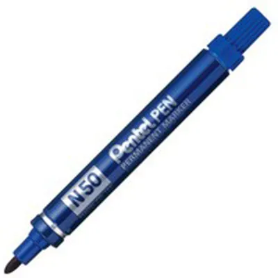 Pentel N50-BE Marcador Permanente Azul Punta Media Conica Cuerpo Aluminio - 12U