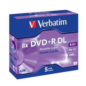 Verbatim DVD+R Doble Capa 8.5GB 8X 5 Pack Jewel Case Superficie Matt Silver
