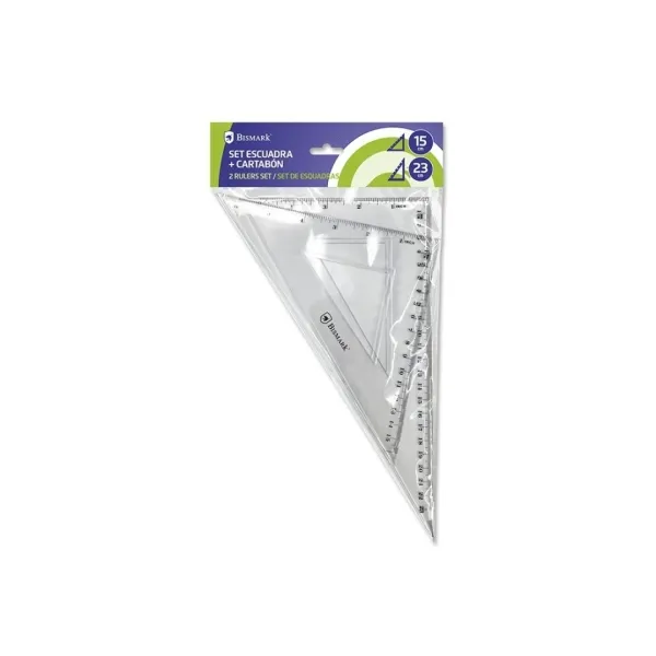 Bismark Pack De Escuadra 15Cm Y Cartabon 23Cm - Fabricados En Plastico - Ideal Para El Colegio - Transparentes