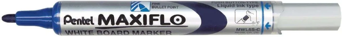 Pentel Maxiflo Rotulador para Pizarra Blanca, Punta de Bala 2mm, Color Azul, 50% Reciclado