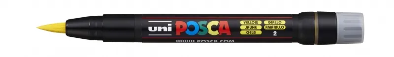 Posca Pcf-350 Marcador De Pintura - Punta Acrilica Estilo Pincel - Tinta Base Al Agua - No Permanente - Resistente A La Luz - Inodoro - Ideal Para Carteleria Y Decoracion - Color Amarillo
