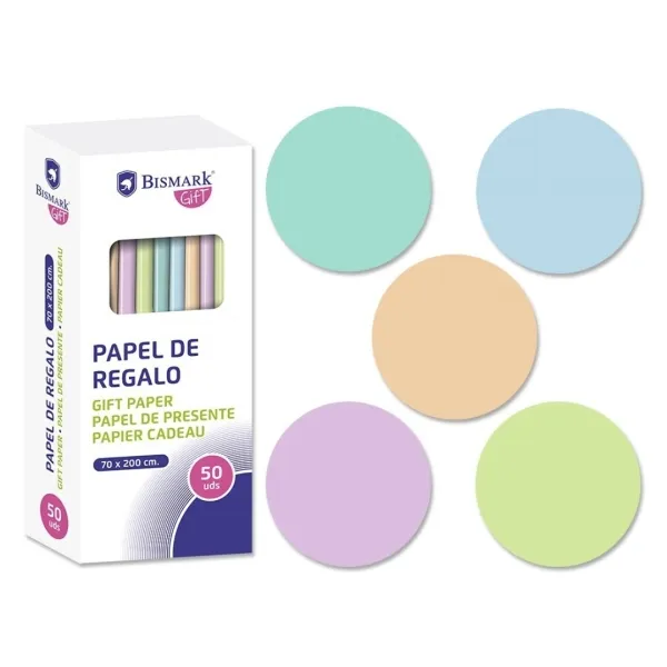 Bismark Pastel Rollo De Papel Regalo - Medidas 70Cmx200Cm - 5 Colores Pastel