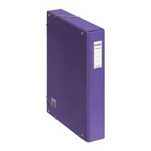 Dohe Caja para Proyectos - Lomo de 5cm - Carton Forrado con Papel Impreso y Plastificado - Tarjetero con Etiqueta en el Lomo - Sistema de Cierre con Gomas Elasticas - Color Morado