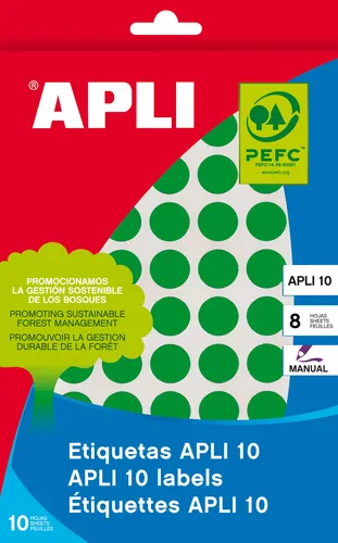 Apli Etiquetas Adhesivas Circulares Ø10mm Escritura Manual 126 x 8H Verde
