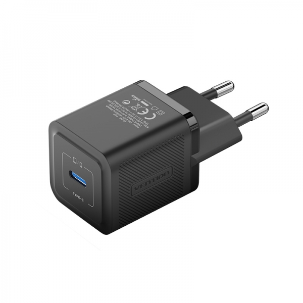 Vention Cargador De Pared Gan Usb-C 20W - Carga Rapida Eu - Color Negro