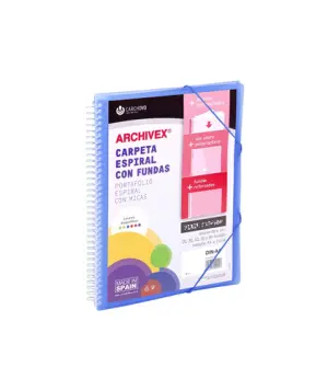 Carchivo Carpeta Archivex-Star Espiral PP Extra 80 Fundas A4 con Cierre y Gomas Azul