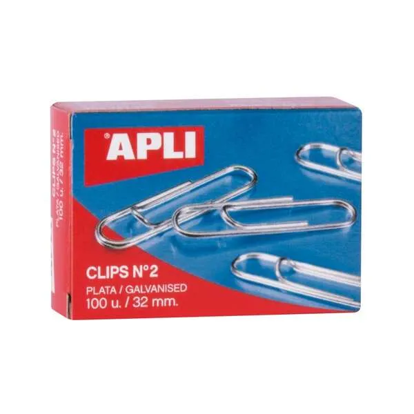 Apli Pack de 100 Clips Galvanizados Nº2 32 mm