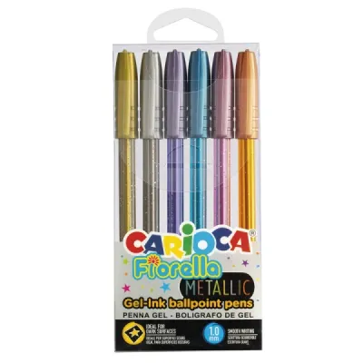Carioca Fiorella Pack de 6 Bolígrafos de Tinta Gel Metálicos - Punta 1mm