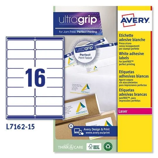 Avery Etiquetas Adhesivas Para Envíos 99,1X33,9Mm Inkjet/Láser 16 X 15H 100% Reciclado Blanco