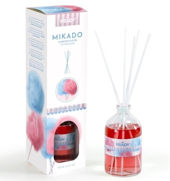 Prady Ambientador Mikado Algodon De Azucar - Frasco De Cristal 100Ml Y Varitas Difusoras