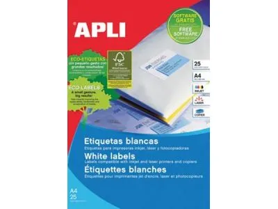 APLI ETIQUETAS ADHESIVAS 25,4X10MM INKJET/LÁSER C/ROMOS 189 X 25H BLANCO