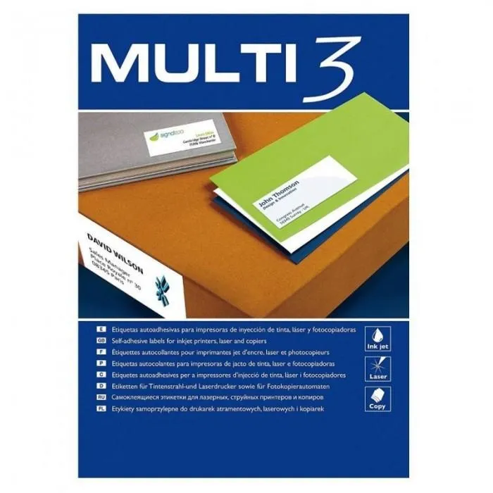 Multi-3 Etiquetas Adhesivas 64,6X33,8Mm Inkjet/Láser C/Rectos 24 X 500H Blanco