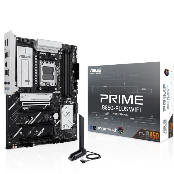 Asus Prime B850 Plus Wifi Placa Base Am5 -Wifi, Bluetooth, 4X Ddr5, 3X M2, 4X Sata Iii, Pcie 3.0, 4.0, 5.0,Usb 2.0, 3.2, Usb-C, Rj-45, Hdmi, Displayport, Atx