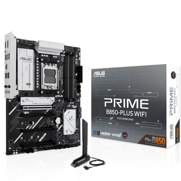 Asus Prime B850 Plus Wifi Placa Base Am5 -Wifi, Bluetooth, 4X Ddr5, 3X M2, 4X Sata Iii, Pcie 3.0, 4.0, 5.0,Usb 2.0, 3.2, Usb-C, Rj-45, Hdmi, Displayport, Atx