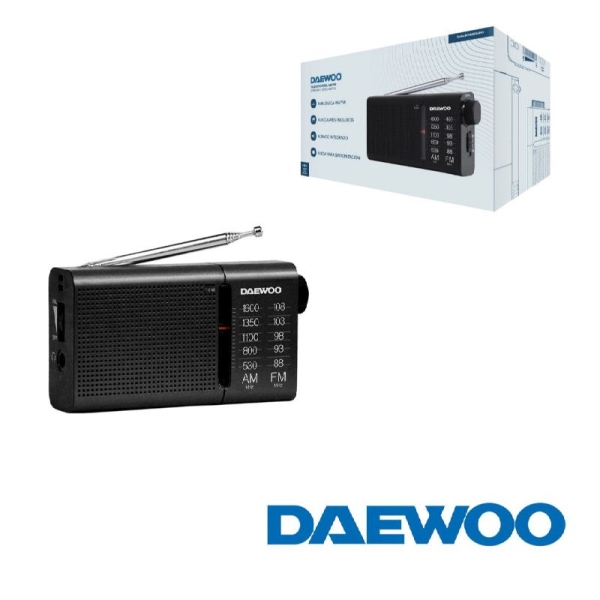 Daewoo Dw1119 Radio Portatil Am/Fm Analogica - Altavoz Integrado - Auriculares Incluidos - Antena Telescopica - Salida Jack 3.5Mm - Funcionamiento A Pilas (2Xaa) - Diseño Compacto Y Ligero - Color Negro Y Azul