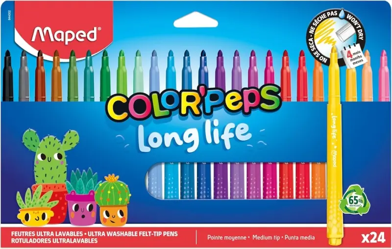 Maped Color'Peps Longlife Pack de 24 Rotuladores Punta Media Bloqueada Tinta Lavable
