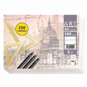 Pacsa Papel De Dibujo Art 250 Hojas A4 140g Liso Sin Recuadro Blanco