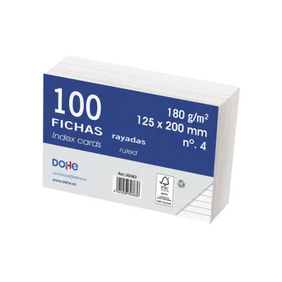 Dohe Fichas de Cartulina Offset Blanca Rayadas 180g Paquete de 100 Fichas