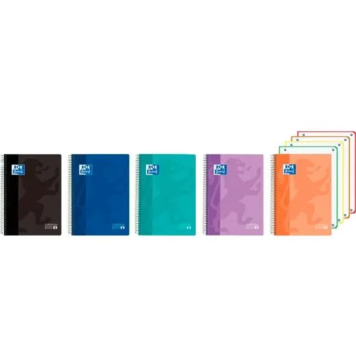 Oxford Cuaderno A5+ Cuadriculado 5x5mm 120 Hojas 90gr Tapa Superresistente 4 Bandas Color Surtido