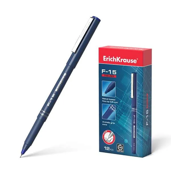 Erichkrause F-15 Rotulador Punta Fina - Trazo De 0.6Mm - Clip Metalico - Color Azul