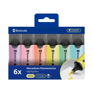 Bismark Pack de 6 Marcadores Fluorescentes Punta Biselada 2-5mm Tinta Base Agua Colores Pastel