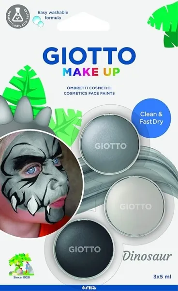 Giotto Make Up Dinosaur Pack Con 3 Maquillajes Faciales De Tematica Dinosaurio - Se Lava Con Agua - Dermatologicamente Testado - Colores Surtidos