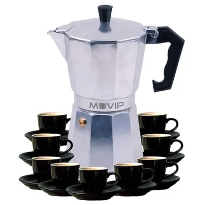 Muvip Cafetera de Aluminio 9 Tazas con Mango de Baquelita Termoresistente