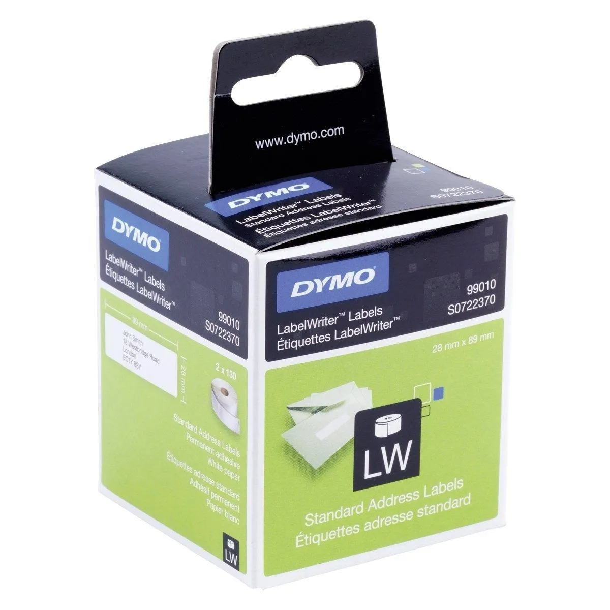 Dymo Etiquetas De Transferencia Termica 99010 - Negro Sobre Blanco - 28X89Mm (Axl) - Label Writer  (2 Rollos - 130Uds)
