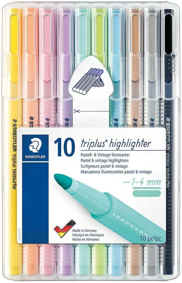 Staedtler Triplus Textsurfer 362 Pack De 10 Marcadores Fluorescentes - Trazo 1 - 4Mm Aprox - Tina Base De Agua - Colores Surtidos