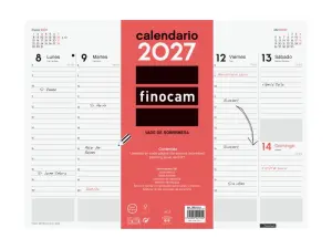 Finocam Neutro Vade Calendario Anual 2027 Semana Vista Vertical 420x310mm Rojo y Blanco